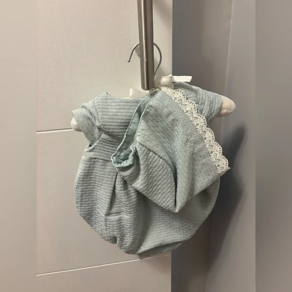 Shabby Chic Baby Girl Blue Lace Now Outfit With Bonnet Size 0-3 Months